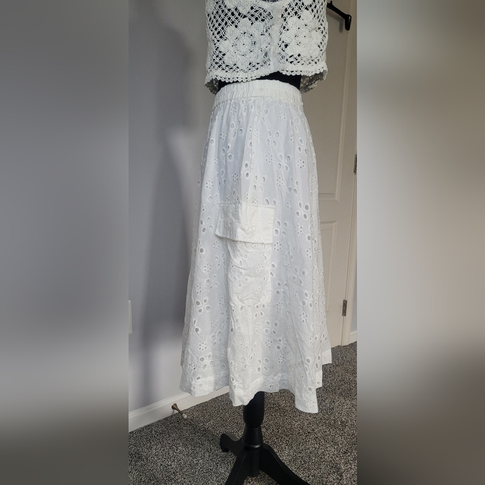 NU DENMARK White Eyelet Cargo Maxi Skirt. Sz S. NWT - Picture 5 of 9
